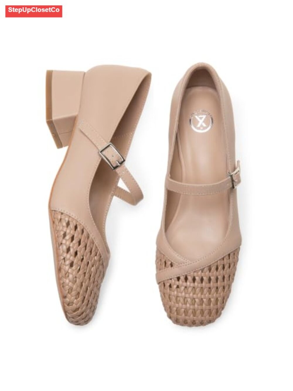 Women's Mary Jane Pumps Woven Toe Low Block Heel Dress Shoes